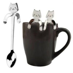 Cat Spoons Tea Spoons Stirrers Cup Hugging Kitty Cats Stainless Steel 2 PC Set